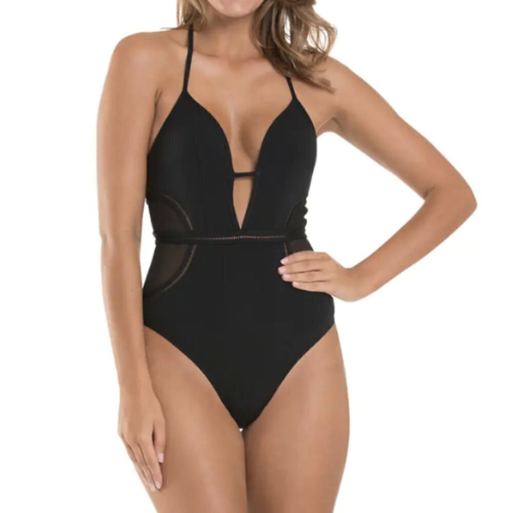 NWT Jets by Jessika Allen Standard Aspire Plunge Mesh Panel One Piece Swimsuit